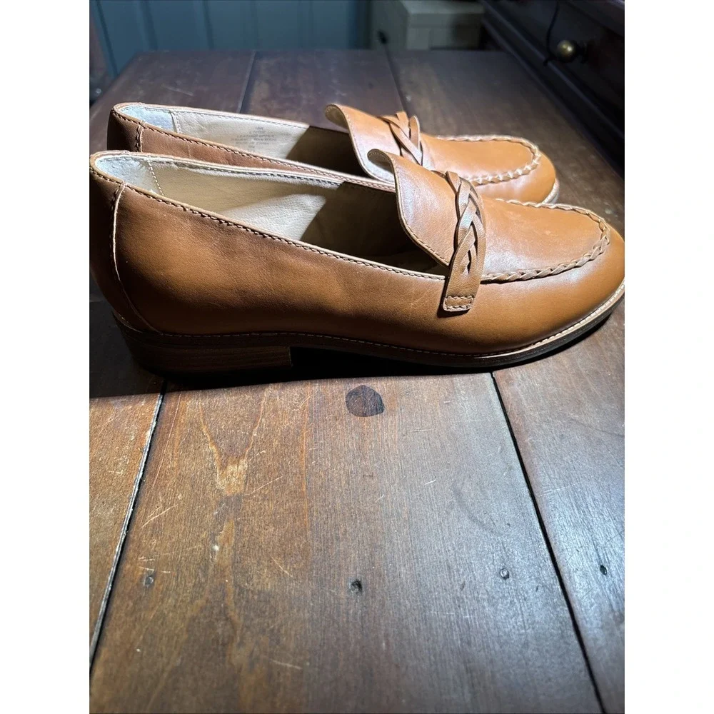 Earth Women 10W Beige Leather Edie Loafers Slip on Shoes Braided Academia Preppy